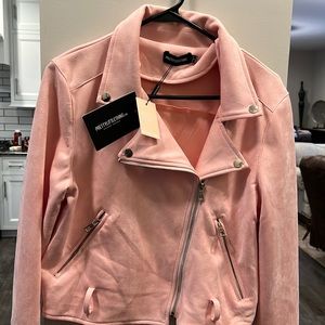 Light pink faux suede biker jacket nwt